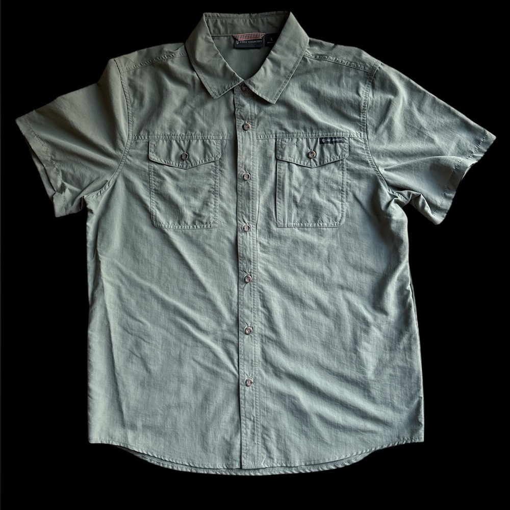 Free Country Men's Expedition Large Nylon Rip-Stop Button Shirt Olive‎ EUC